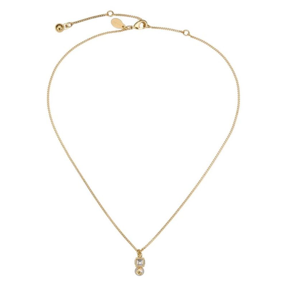 Gold Metal Jc Pearl Cube Pendant Necklace Women